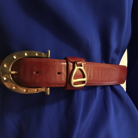 Doncaster retro 60s leather and chain belt Vintage Doncaster Teal Leather & Antique Gold Chain Belt  main image 3